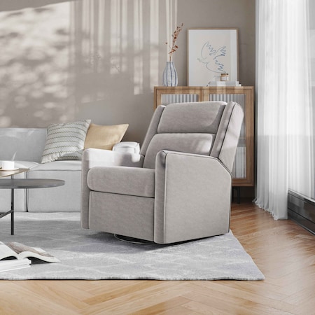 Flash Furniture Cash Swivel Glider Rocker Recliner Chair, Manual 360 Degree Swivel Recliner, Light Gray Upholstery CY-RAC-536-LTGRY-GG